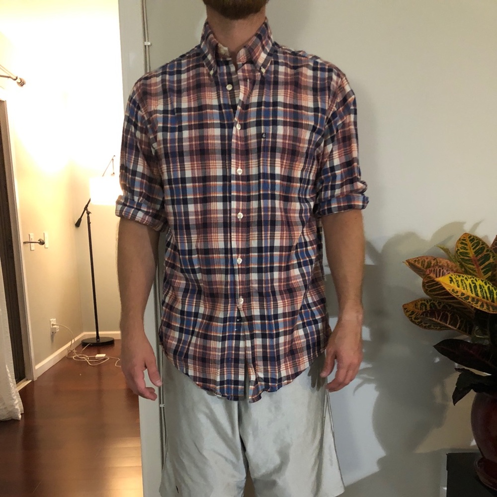 Orange and blue button up